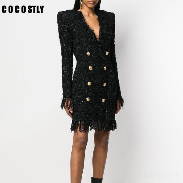 runway tassel tweed dress vestidos women v-neck golden button long sleeve wool blend dress lady party winter, Black;gray
runway tassel tweed dress vestidos women v-neck golden button long sleeve wool blend dress lady party winter, Black;gray