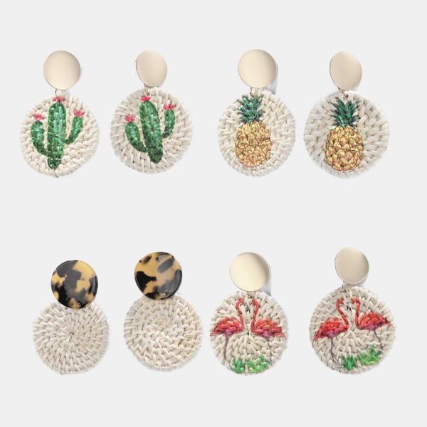 bohemian handmade wooden straw weave rattan statement earring for women trendy pineapple flamingo printed earrings round jewelry, Silver
bohemian handmade wooden straw weave rattan statement earring for women trendy pineapple flamingo printed earrings round jewelry, Silver