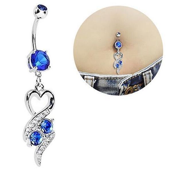fashion surgical steel heart rhinestone belly ring body piercing navel jewelry, Silver
