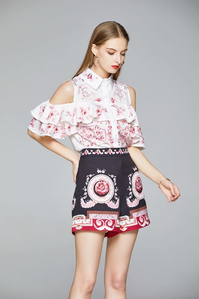 summer runway 2pcs women ladies sets vintage floral print collar short sleeve ruffled shirt blouse shorts tracksuits outfits, White
summer runway 2pcs women ladies sets vintage floral print collar short sleeve ruffled shirt blouse shorts tracksuits outfits, White