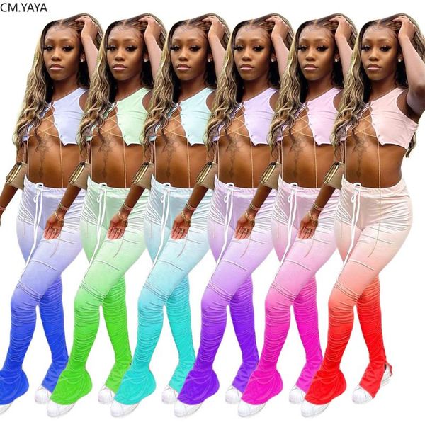 cm.yaya women two piece set sleeveless lace up crop gradient stacked bell bottom flare jogger suit tracksuit matching set, White
cm.yaya women two piece set sleeveless lace up crop gradient stacked bell bottom flare jogger suit tracksuit matching set, White