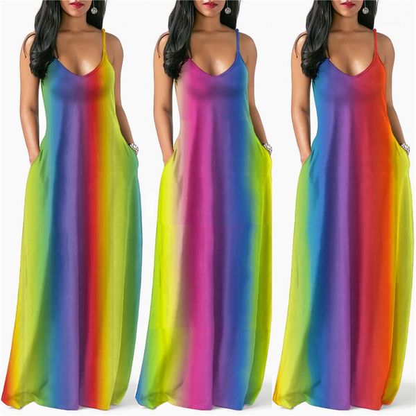 new women designer dresses plus size women summer dresses fashion v neck rainbow spaghetti strap maxi dresses, Black;gray
new women designer dresses plus size women summer dresses fashion v neck rainbow spaghetti strap maxi dresses, Black;gray