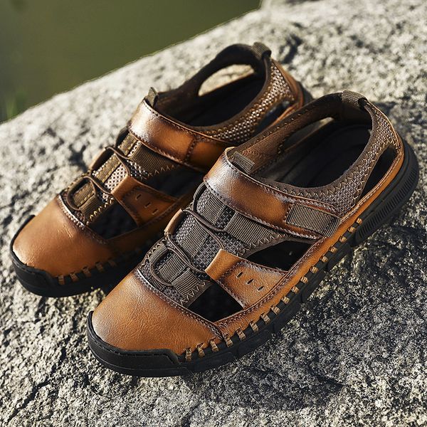 merkmak summer hollow men's sandals leather rome breathable shoes outdoor casual men footwear flat solid soft man's beach shoes, Black
merkmak summer hollow men's sandals leather rome breathable shoes outdoor casual men footwear flat solid soft man's beach shoes, Black