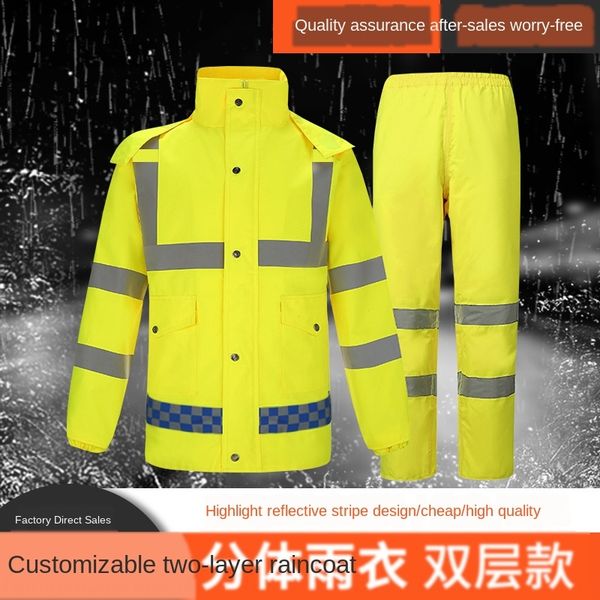 fluorescent yellow green cloak cloak double-layer reflective raincoat and rain pants split suit poncho traffic duty, Red;brown 
fluorescent yellow green cloak cloak double-layer reflective raincoat and rain pants split suit poncho traffic duty, Red;brown