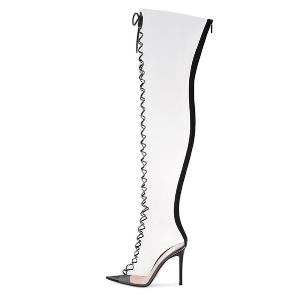 lucky2020 slim women's fashion high heel pointed transparent pvc over-knee boots, Black
lucky2020 slim women's fashion high heel pointed transparent pvc over-knee boots, Black