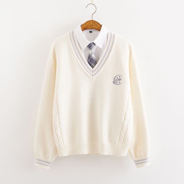 core yarn fabric v-neck sweater long sleeve sweater, White;black