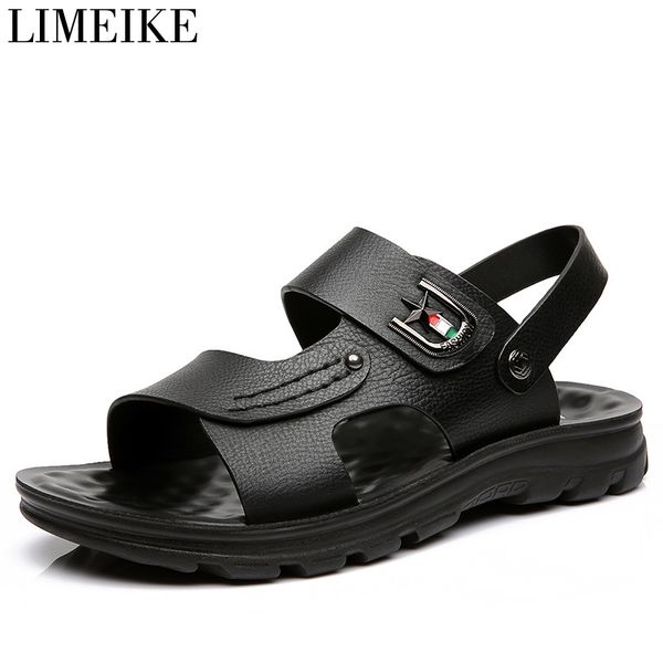 limeike new summer leather sandals men's casual shoes classic beach men sandals male's slippers with metal decoration, Black
limeike new summer leather sandals men's casual shoes classic beach men sandals male's slippers with metal decoration, Black