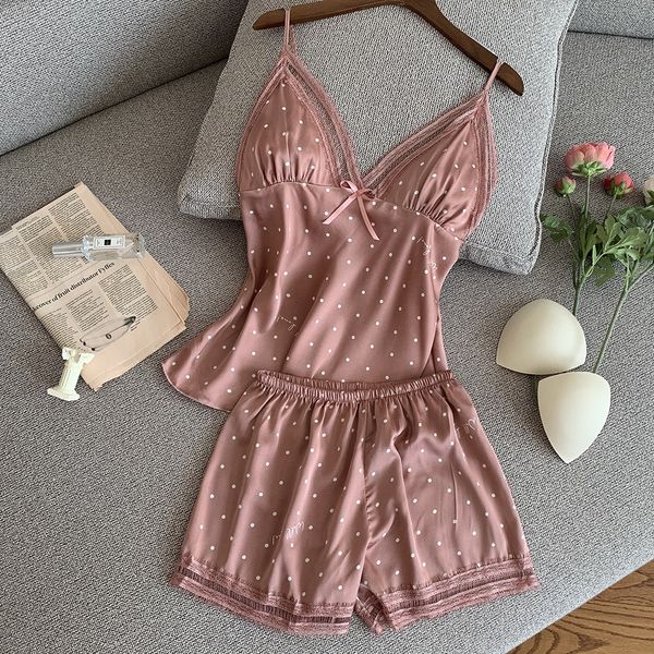 2020 home clothes sling new pajamas women's suspenders shorts imitation silk home wear ice silk thin summer dots, Blue;red
2020 home clothes sling new pajamas women's suspenders shorts imitation silk home wear ice silk thin summer dots, Blue;red