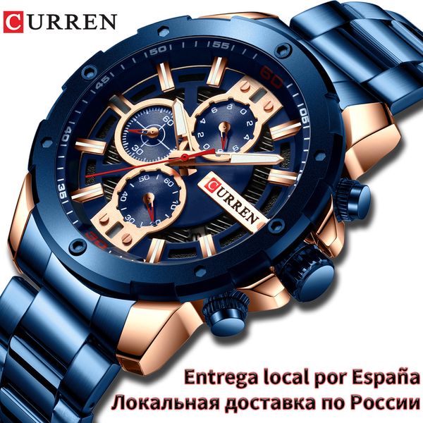 

curren luxury quartz wristwatch men sport watches relogio masculino 8336 stainless steel band chronograph clock male waterproof cx200804, Slivery;brown