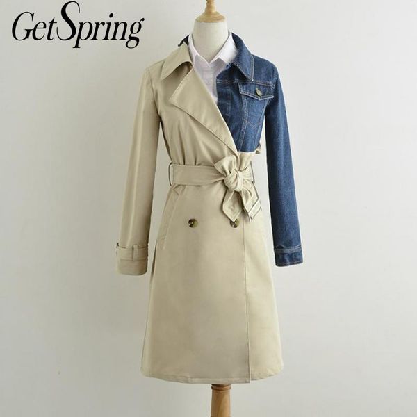 getspring women trench coat long sleeve denim spliced women windbreaker lace up high waist coats long trench autumn 2020, Tan;black
getspring women trench coat long sleeve denim spliced women windbreaker lace up high waist coats long trench autumn 2020, Tan;black