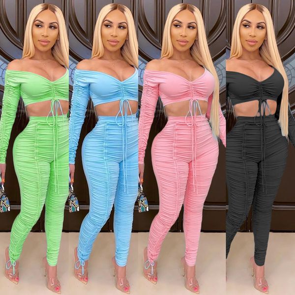 womens ruched 2 piece outfits off the shoulder long sleeve tube crop and bodycon long pants set party clubwear, White 
womens ruched 2 piece outfits off the shoulder long sleeve tube crop and bodycon long pants set party clubwear, White