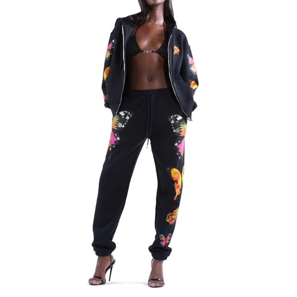 women long sleeve zipper coat hooded sweatshirt summer ladies sport fitness drawstring floral pants exercise set, White;black
women long sleeve zipper coat hooded sweatshirt summer ladies sport fitness drawstring floral pants exercise set, White;black