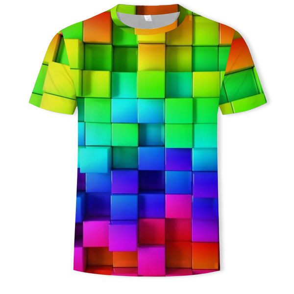 menssquare block 3d printed t-shirt loose short sleeve, White;black