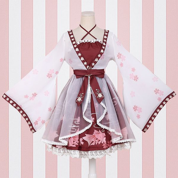 lolita chinese style goldfish girl fake two pieces dress printing one-piece dress sakura blossom celebration, Black;gray 
lolita chinese style goldfish girl fake two pieces dress printing one-piece dress sakura blossom celebration, Black;gray