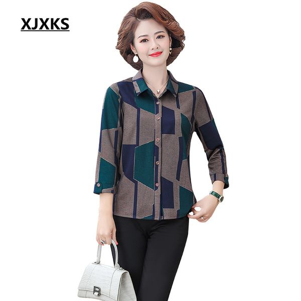 women's blouses & shirts xjxks 2021 autumn casual geometric pattern women shirt fashion lapel 3/4 sleeves loose plus size blouse, White
women's blouses & shirts xjxks 2021 autumn casual geometric pattern women shirt fashion lapel 3/4 sleeves loose plus size blouse, White