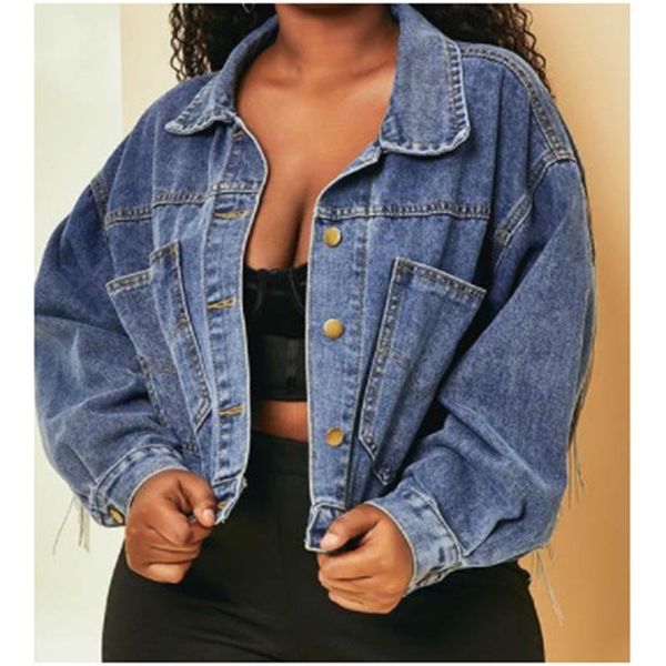 new loose bat sleeve tassel short heavy industry cotton denim jacket temperament commuting for women students casual denim coat, Black;brown
new loose bat sleeve tassel short heavy industry cotton denim jacket temperament commuting for women students casual denim coat, Black;brown