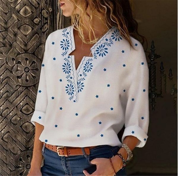 women's blouses & shirts spring women printed casual v neck 3/4 sleeves plus size blouse loose pullover, White
women's blouses & shirts spring women printed casual v neck 3/4 sleeves plus size blouse loose pullover, White