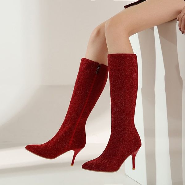 pointed toe knee high women boots footwear female boots thin high heels shoes woman 2020 spring winter new plus size 32-47, Black
pointed toe knee high women boots footwear female boots thin high heels shoes woman 2020 spring winter new plus size 32-47, Black