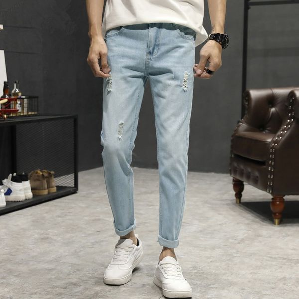 new fashion men's brand hip-hop ripped jeans men solid cotton straight ankle-length washed pants streetwear, Blue
new fashion men's brand hip-hop ripped jeans men solid cotton straight ankle-length washed pants streetwear, Blue