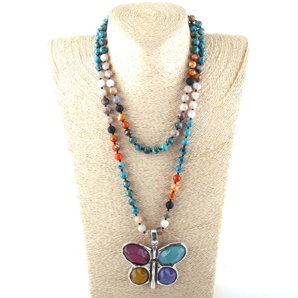 new 108 beads mala multi stone knotted butterfly charm pendant necklace women meditation yoga necklace, Silver
new 108 beads mala multi stone knotted butterfly charm pendant necklace women meditation yoga necklace, Silver