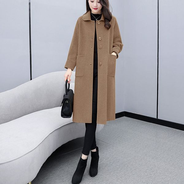 women's wool & blends lantern sleeves coat women spring winter solid color casual woolen female straight cashmere pocket q125, Black
women's wool & blends lantern sleeves coat women spring winter solid color casual woolen female straight cashmere pocket q125, Black