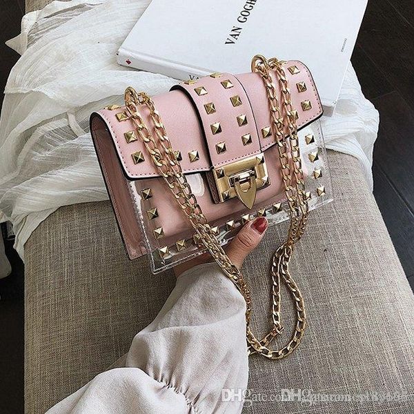 small clear brand designer woman 2019 new fashion messenger bag chains shoulder bag female rivets transparent square pu handbag
small clear brand designer woman 2019 new fashion messenger bag chains shoulder bag female rivets transparent square pu handbag