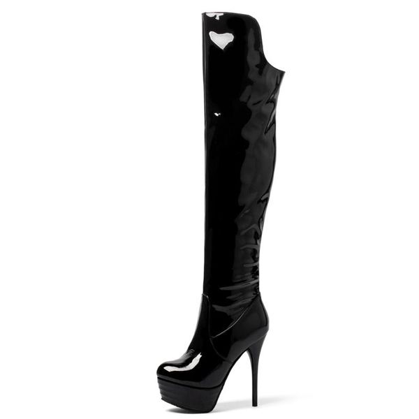 super high heel fine heel patent leather over the knee boots red round toe ultra high waterproof platform pu women's boots, Black
super high heel fine heel patent leather over the knee boots red round toe ultra high waterproof platform pu women's boots, Black