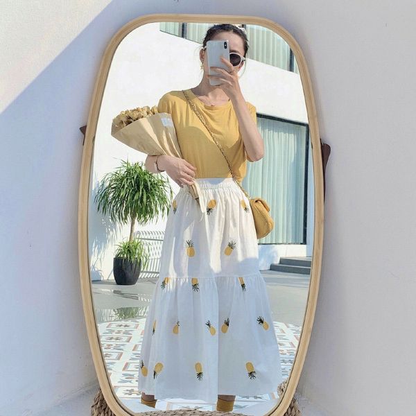 women fruit embroidered long skirt female elastic high waist sweet a-line skirts 2020 summer fashion casual sweet ladies bottom, Black
women fruit embroidered long skirt female elastic high waist sweet a-line skirts 2020 summer fashion casual sweet ladies bottom, Black