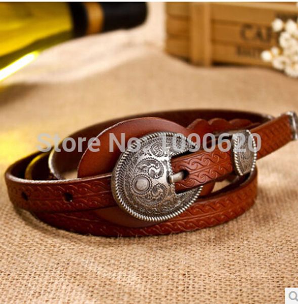selling personalized genuine leather belt vintage royal buckle 4 colors women thin embossed belt all match, Black;brown
selling personalized genuine leather belt vintage royal buckle 4 colors women thin embossed belt all match, Black;brown