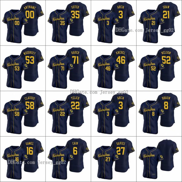 milwaukee brewers #22 christian yelich 16 ben gamel 3 orlando arcia men women youth custom navy authentic 2020 alternate jersey, Black 
milwaukee brewers #22 christian yelich 16 ben gamel 3 orlando arcia men women youth custom navy authentic 2020 alternate jersey, Black