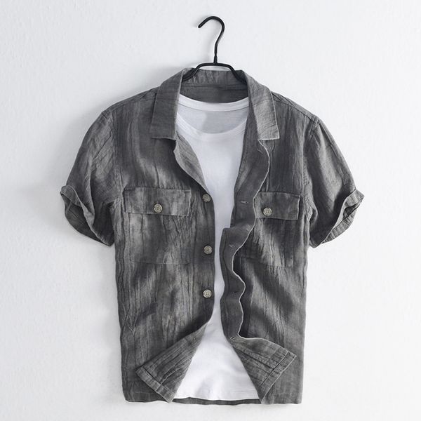 men summer fashion japan style vintage solid color wrinkled multi pockets breathable casual linen slim fit shirt, White;black
men summer fashion japan style vintage solid color wrinkled multi pockets breathable casual linen slim fit shirt, White;black