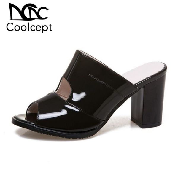 coolcept plus size 31-47 2020 women high heel sandals peep toe hollow out summer shoes beach vacation party slipper shoes, Black 
coolcept plus size 31-47 2020 women high heel sandals peep toe hollow out summer shoes beach vacation party slipper shoes, Black