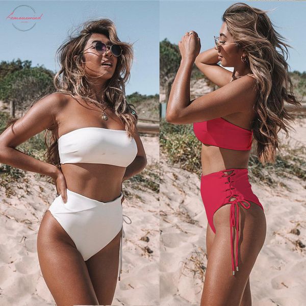 solid bikini swimsuit women spandex beachwear set 2020 high waist bandage off shoulder swimming bathing suit female mujer biquini, White;black
solid bikini swimsuit women spandex beachwear set 2020 high waist bandage off shoulder swimming bathing suit female mujer biquini, White;black