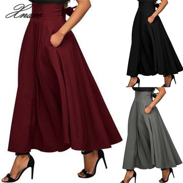 vintage women stretch high waist skirt belt flared pleated swing long party skirt, Black 
vintage women stretch high waist skirt belt flared pleated swing long party skirt, Black