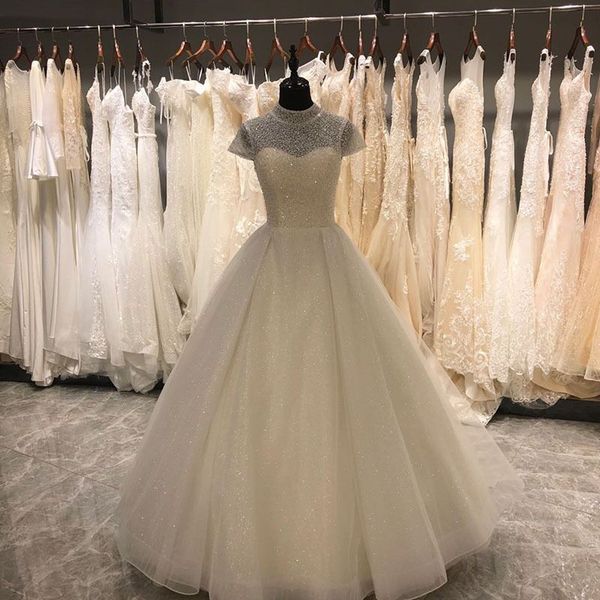 luxury high neck wedding dresses 2020 sequins and beaded bridal wedding dresses floor length vestido de noiva with short capped sleeve, White
luxury high neck wedding dresses 2020 sequins and beaded bridal wedding dresses floor length vestido de noiva with short capped sleeve, White