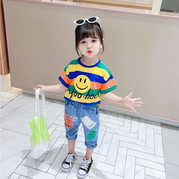 06str suit girls summer clothes 2020 fashionable new striped short-sleeved t-shirt baby jeans pants two-piece set jeans children's wear
06str suit girls summer clothes 2020 fashionable new striped short-sleeved t-shirt baby jeans pants two-piece set jeans children's wear
