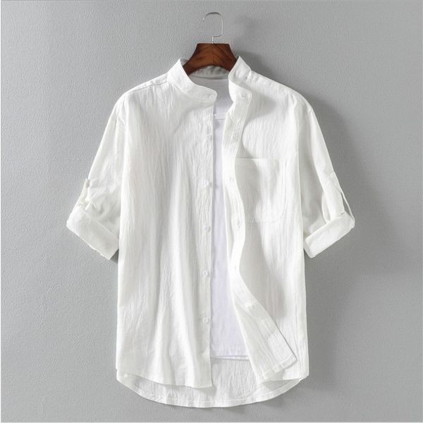 selling 2020 european american summer new men's cotton linen solid color 5 minute sleeves stand collar cardigan shirt, White;black
selling 2020 european american summer new men's cotton linen solid color 5 minute sleeves stand collar cardigan shirt, White;black