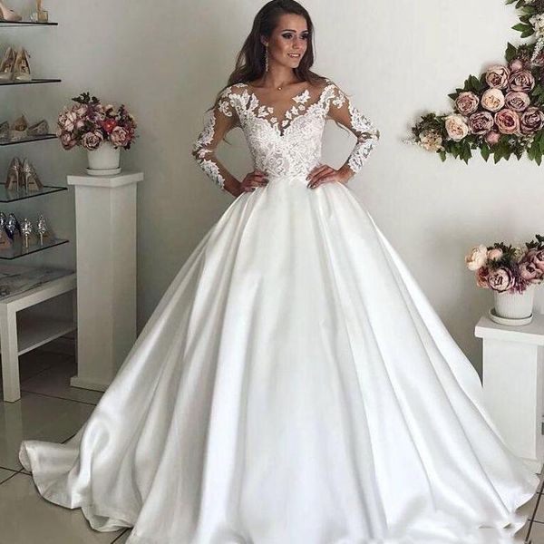 2020 garden white satin ball gown wedding dresses scoop long sleeves vestidos de noiva court train lace appliques bridal gown robe de mariee
2020 garden white satin ball gown wedding dresses scoop long sleeves vestidos de noiva court train lace appliques bridal gown robe de mariee