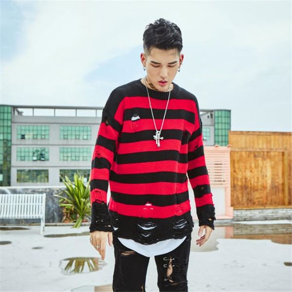 2020 men's lapel striped sweater men's hip-hop ripped casual pullover sweater fashion loose long sleeve red black, White;black
2020 men's lapel striped sweater men's hip-hop ripped casual pullover sweater fashion loose long sleeve red black, White;black