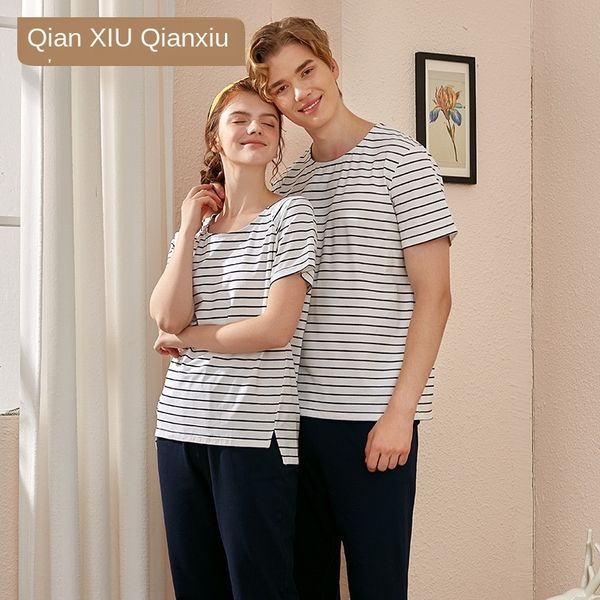 g4mw7 couples men's pure cotton home clothes suit light rest clothes and trousers pajamas season new men's striped short-sleeved t, Blue;red
g4mw7 couples men's pure cotton home clothes suit light rest clothes and trousers pajamas season new men's striped short-sleeved t, Blue;red