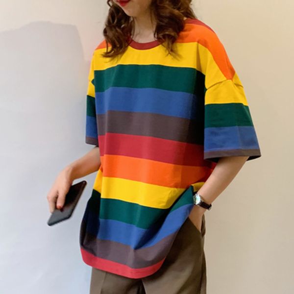 casual loose cotton basic colorful striped college wind 2020 new arrival basic summer spring female women t-shirts, White
casual loose cotton basic colorful striped college wind 2020 new arrival basic summer spring female women t-shirts, White