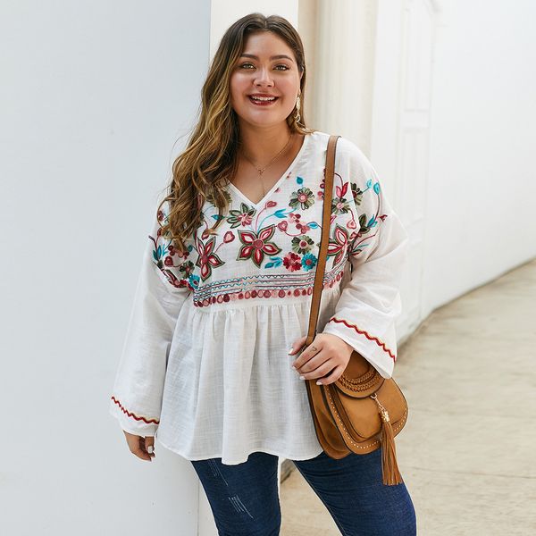 2020 new women long sleeve embroidery v neck casual plus size blouse for autumn
2020 new women long sleeve embroidery v neck casual plus size blouse for autumn
