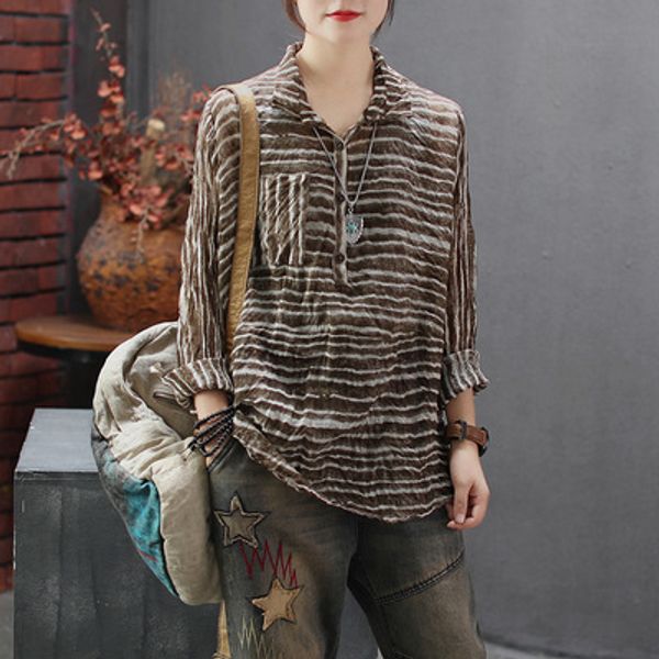 fairynatural vintage loose casual women summer blouse pullovers turn down collar print striped 2020 shirts and, White
fairynatural vintage loose casual women summer blouse pullovers turn down collar print striped 2020 shirts and, White