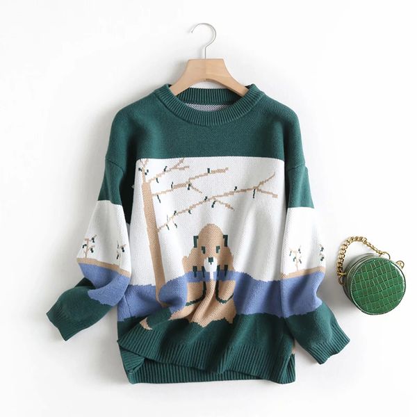 women kawaii green cartoon parttern jumper autumn sweater korean fashion o neck patch work pullover casual sweaters femme, White;black
women kawaii green cartoon parttern jumper autumn sweater korean fashion o neck patch work pullover casual sweaters femme, White;black