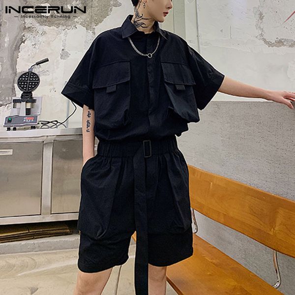 men's shorts men solid color jumpsuits fashion cargo rompers vintage short sleeve lapel bib pants casual pockets overalls incerun 5xl, White;black
men's shorts men solid color jumpsuits fashion cargo rompers vintage short sleeve lapel bib pants casual pockets overalls incerun 5xl, White;black