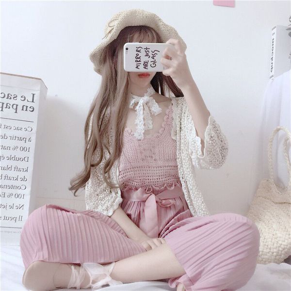 cute women's 3pcs set:calf-length chiffon trousers+knitted flare sleeve cardigan+knitted vest halter summer women fashion, White
cute women's 3pcs set:calf-length chiffon trousers+knitted flare sleeve cardigan+knitted vest halter summer women fashion, White