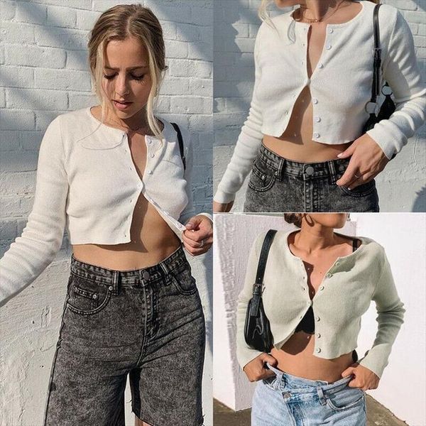 us women long sleeve front open cardigan button up knitting solid jumper crop t shirts ladies bikini cover up beachwear crop, White
us women long sleeve front open cardigan button up knitting solid jumper crop t shirts ladies bikini cover up beachwear crop, White