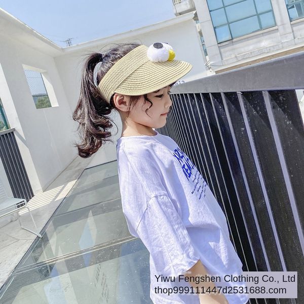 2020 straw new children's straw female summer korean style sun sun hat cap cap children's hat h, Blue;gray