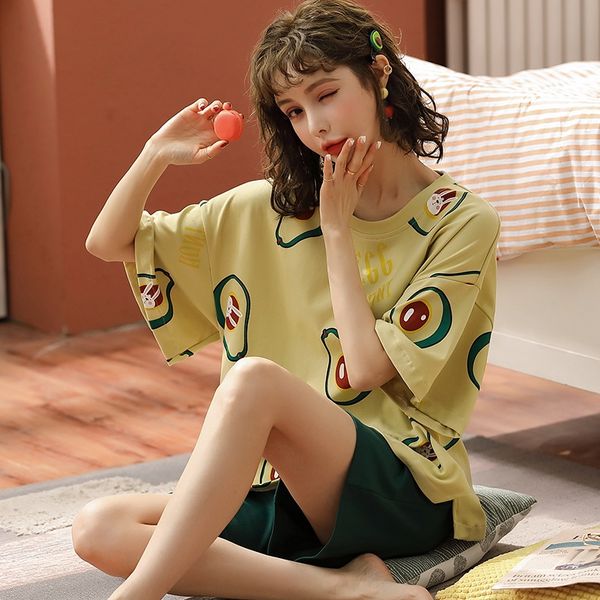 new pajamas women's summer pure cotton sweet cute short sleeve suit suit shorts pants set short pants set thin home clothes, Blue;red
new pajamas women's summer pure cotton sweet cute short sleeve suit suit shorts pants set short pants set thin home clothes, Blue;red