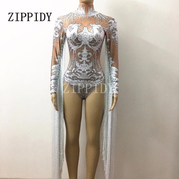 white tassel crystals leotard women's stretch bodysuit outfit bling long sleeves tassel nightclub sparkly costume dance wear, Black;red 
white tassel crystals leotard women's stretch bodysuit outfit bling long sleeves tassel nightclub sparkly costume dance wear, Black;red